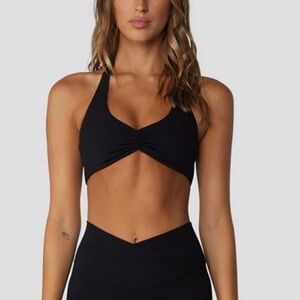 CSB Crop Shop Boutique Clara Serenity Halter Ruched Front Crop Sports Bra Black